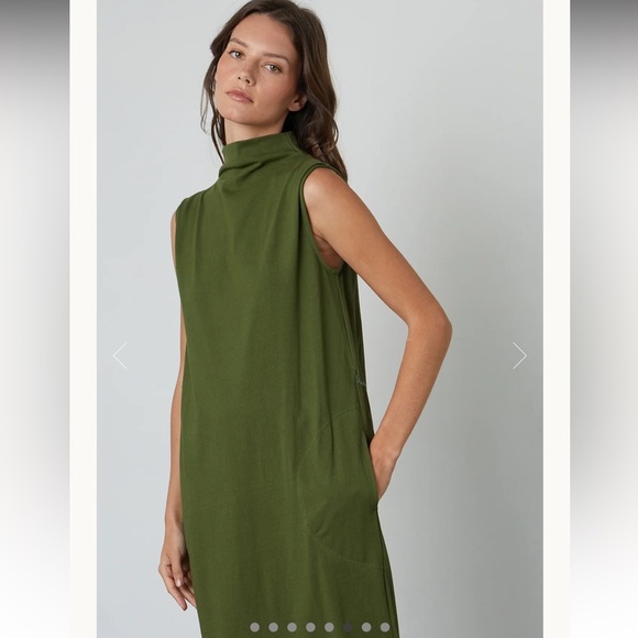 Velvet by Graham & Spencer green Mock Neck Midi Dress, Anthropologie 100% Cotton - Picture 3 of 12